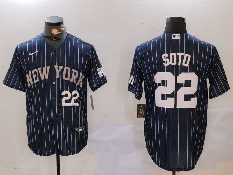 Mens New York Yankees #22 Juan Soto Navy Pinstripe Fashion Cool Base Jerseys